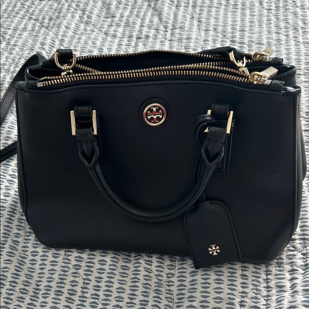 Tory Burch Black Satchel with Gold Accents